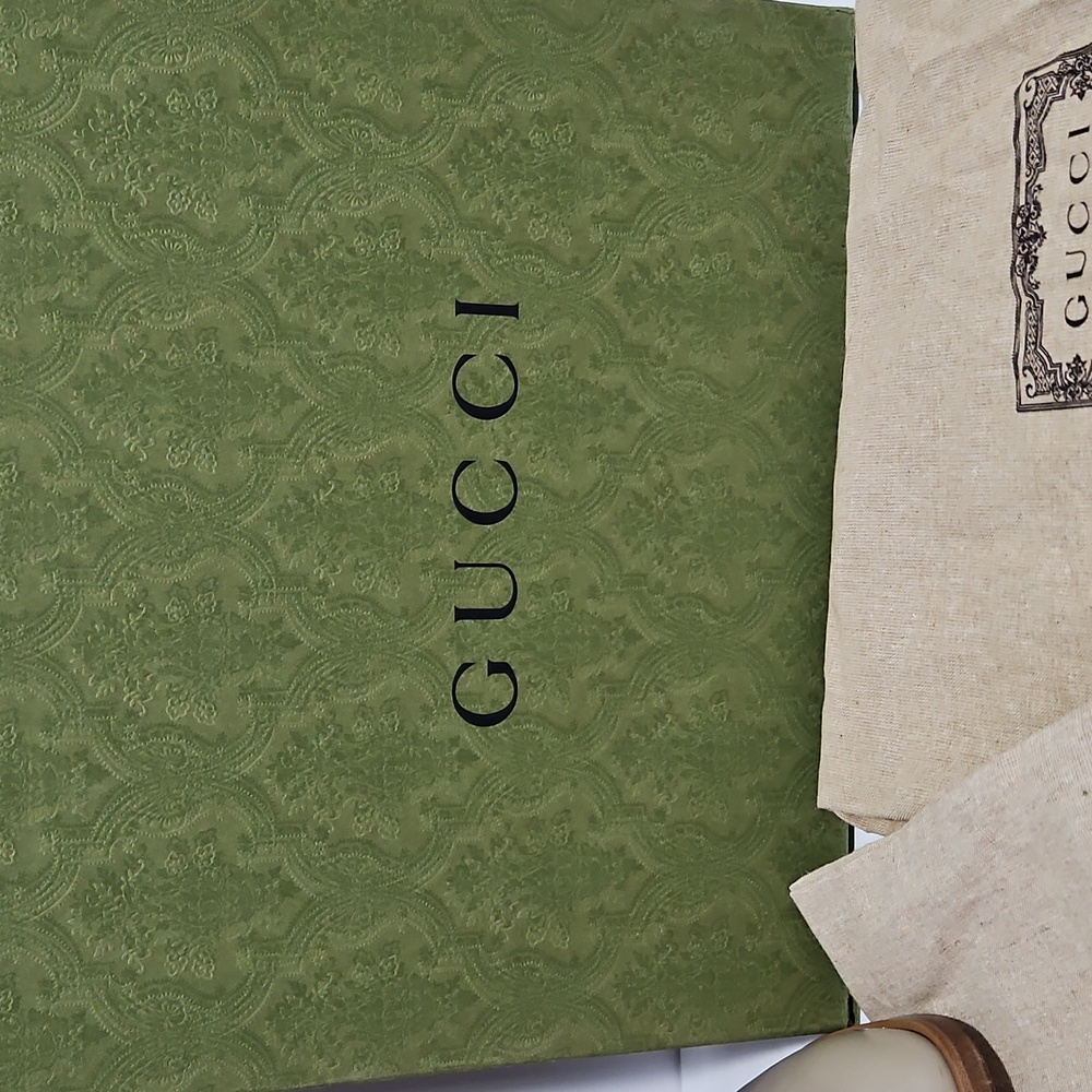 Gucci Women's Unisex Leather Mid-Calf Boot Beige/Tan 8 Shoe Horn Dust Bag Box - Picture 13 of 15